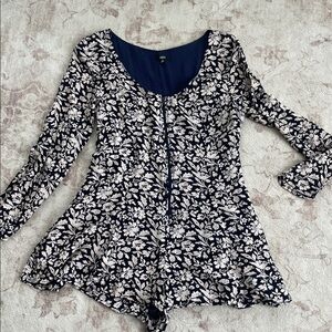Lucca Couture Navy and Cream Floral Blouse